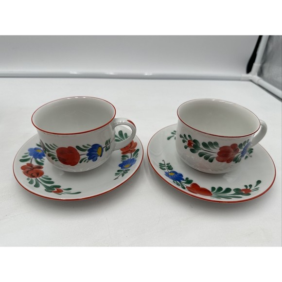 2 Set HUNGARYKALOCSA HAND PAINTED PORCELAIN  COFFEE CUP & SAUCER Folklor K.F.T. - Picture 1 of 10